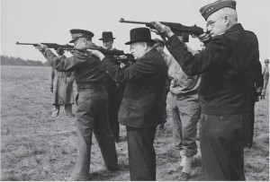 Eisenhower, Churchill, and Bradley fire M1 carbines