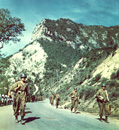 The 88th Division marching on Route 64 on the way to Bologna
