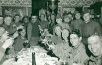 GIs and Soviets toast their meeting at the Elbe River