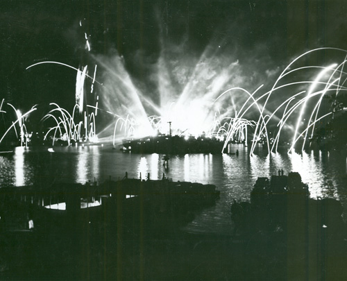 Victory fireworkds over Pearl Harbor