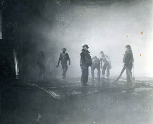 Firefighters on the Yorktown at Midway